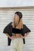 SUMMER KNIT SPIRAL BUTTON  SHORT SLEEVE SHIRT -BLACK-